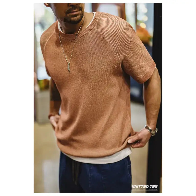 Vintage Orange Knitted Tee | Men&