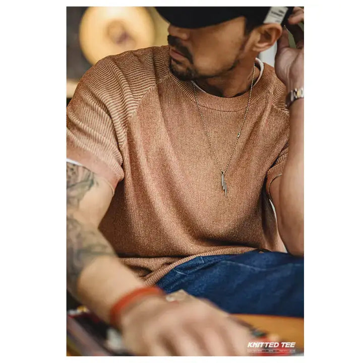Vintage Orange Knitted Tee | Men&
