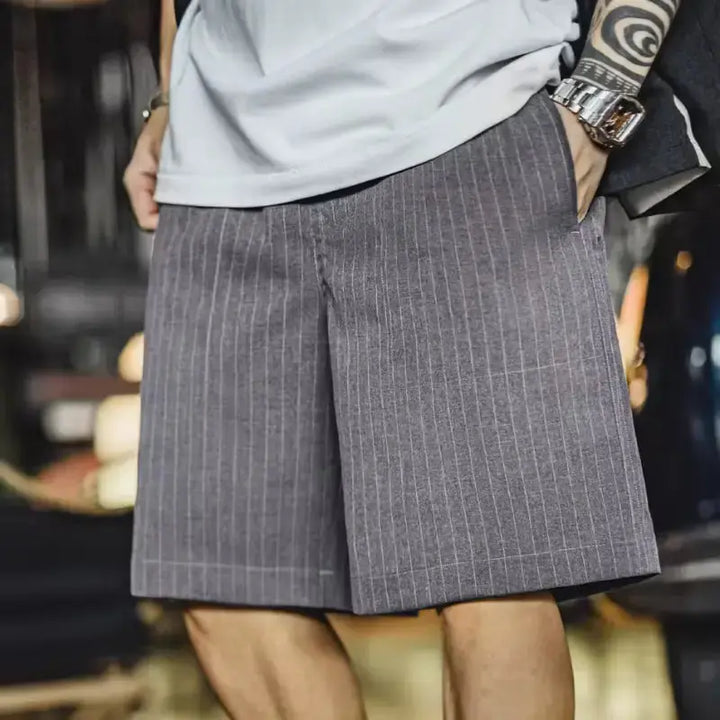 Vintage Pinstripe Shorts Men | Retro Relaxed Amekaji Shorts Amekaji