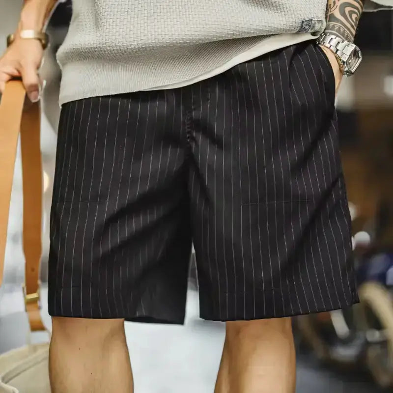 Vintage Pinstripe Shorts Men | Retro Relaxed Amekaji Shorts Amekaji