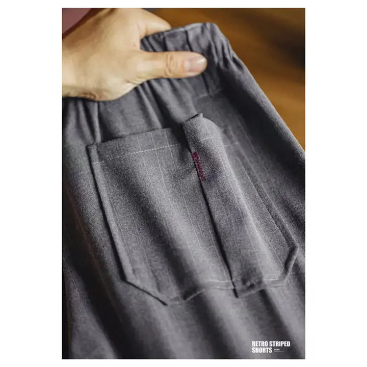 Vintage Pinstripe Shorts Men | Retro Relaxed Amekaji Shorts Amekaji