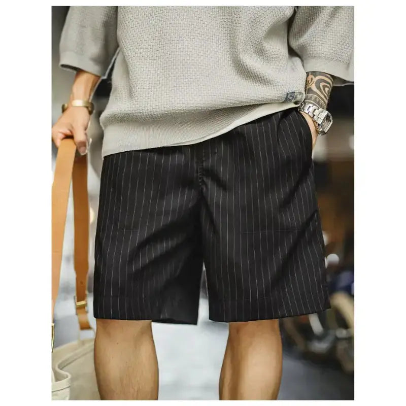 Vintage Pinstripe Shorts Men | Retro Relaxed Amekaji Shorts Amekaji
