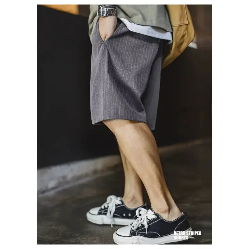 Vintage Pinstripe Shorts Men | Retro Relaxed Amekaji Shorts Amekaji