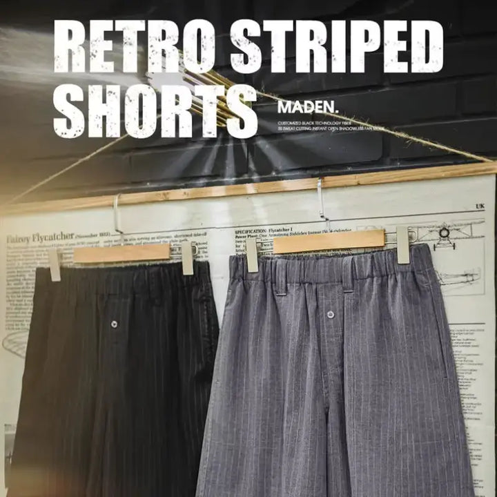 Vintage Pinstripe Shorts Men | Retro Relaxed Amekaji Shorts Amekaji
