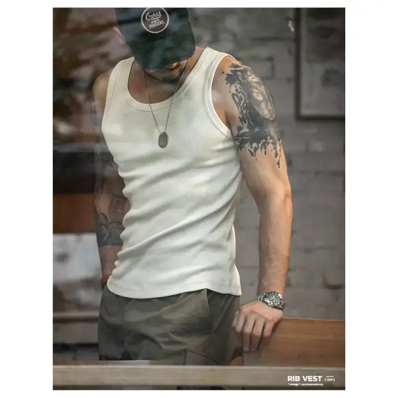 Vintage Ribbed Tank Top | Men's Classic Cotton Rib Vest Amekaji