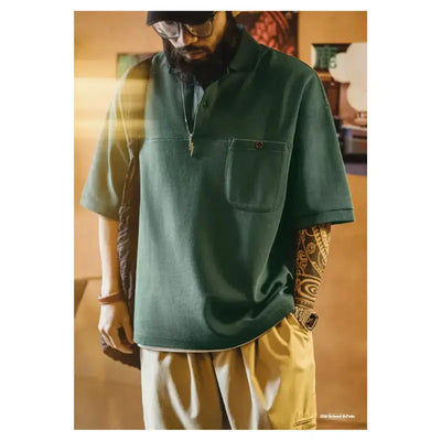 Vintage Short Sleeve Polo | Shirt Men's Green Lapel Polo Maden