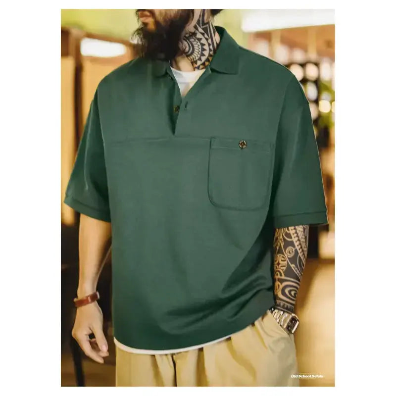 Vintage Short Sleeve Polo | Shirt Men's Green Lapel Polo Maden
