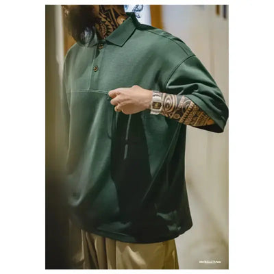 Vintage Short Sleeve Polo | Shirt Men's Green Lapel Polo Maden