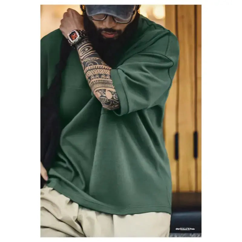 Vintage Short Sleeve Polo | Shirt Men's Green Lapel Polo Maden