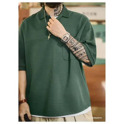 Vintage Short Sleeve Polo | Shirt Men's Green Lapel Polo Maden