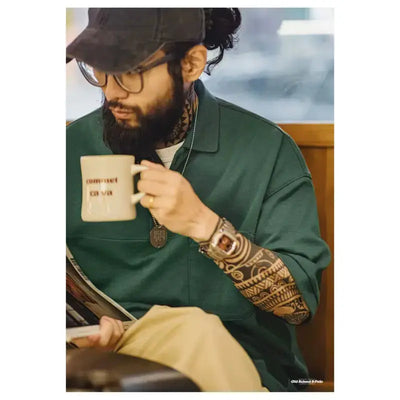 Vintage Short Sleeve Polo | Shirt Men's Green Lapel Polo Maden