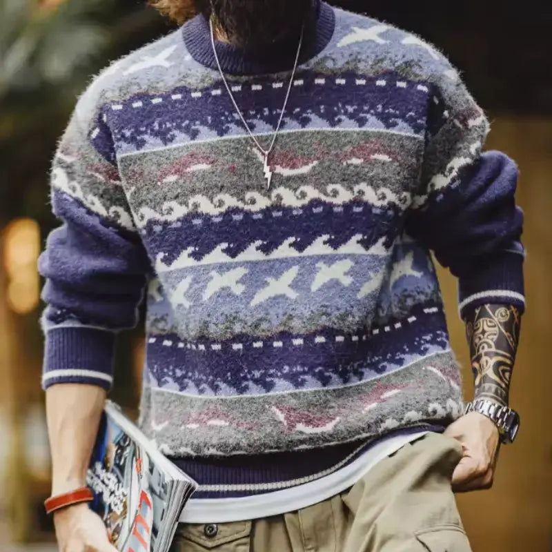 Vintage Sweater Crewneck Relaxed | Pullover Soft Knitwear Amekaji
