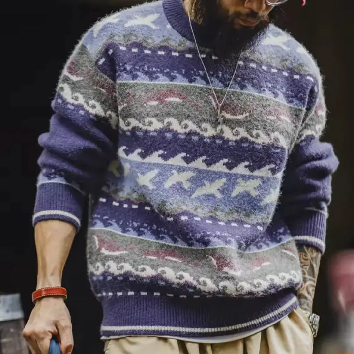 Vintage Sweater Crewneck Relaxed | Pullover Soft Knitwear Amekaji