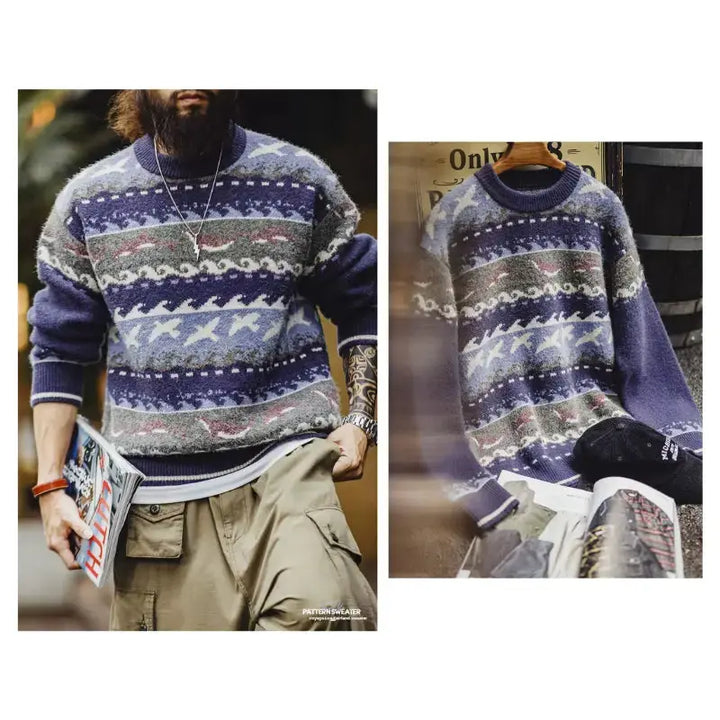 Vintage Sweater Crewneck Relaxed | Pullover Soft Knitwear Amekaji