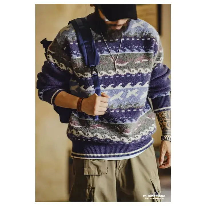 Vintage Sweater Crewneck Relaxed | Pullover Soft Knitwear Amekaji