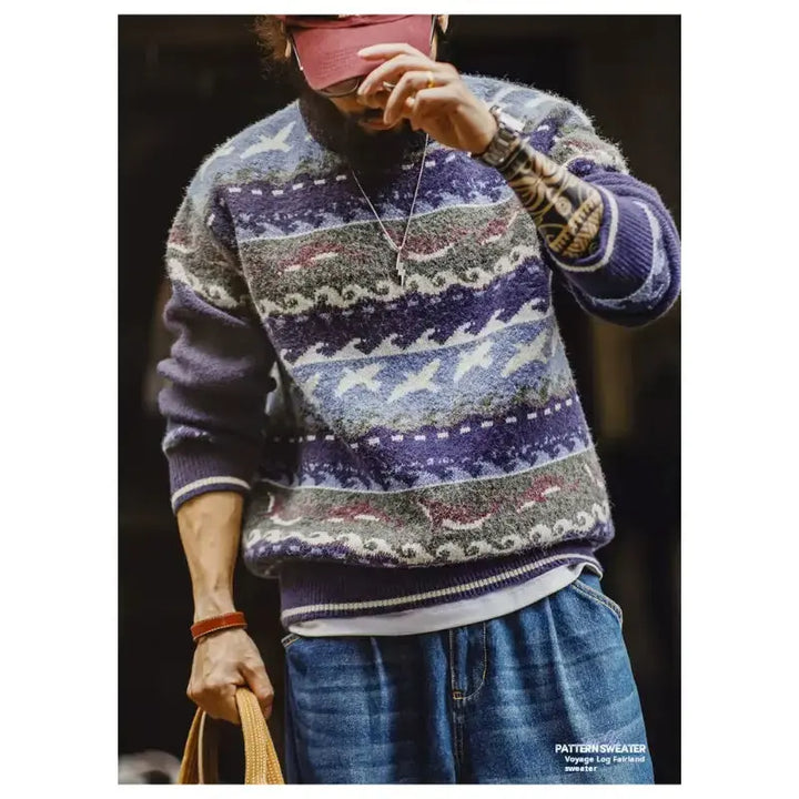 Vintage Sweater Crewneck Relaxed | Pullover Soft Knitwear Amekaji