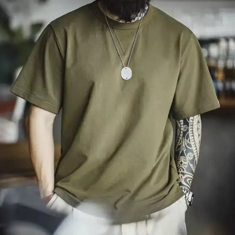 Vintage T-shirt Round Neck | Hem Slit Bottoming Men's Tee Maden
