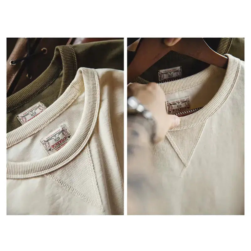 Vintage T-shirt Round Neck | Hem Slit Bottoming Men's Tee Maden
