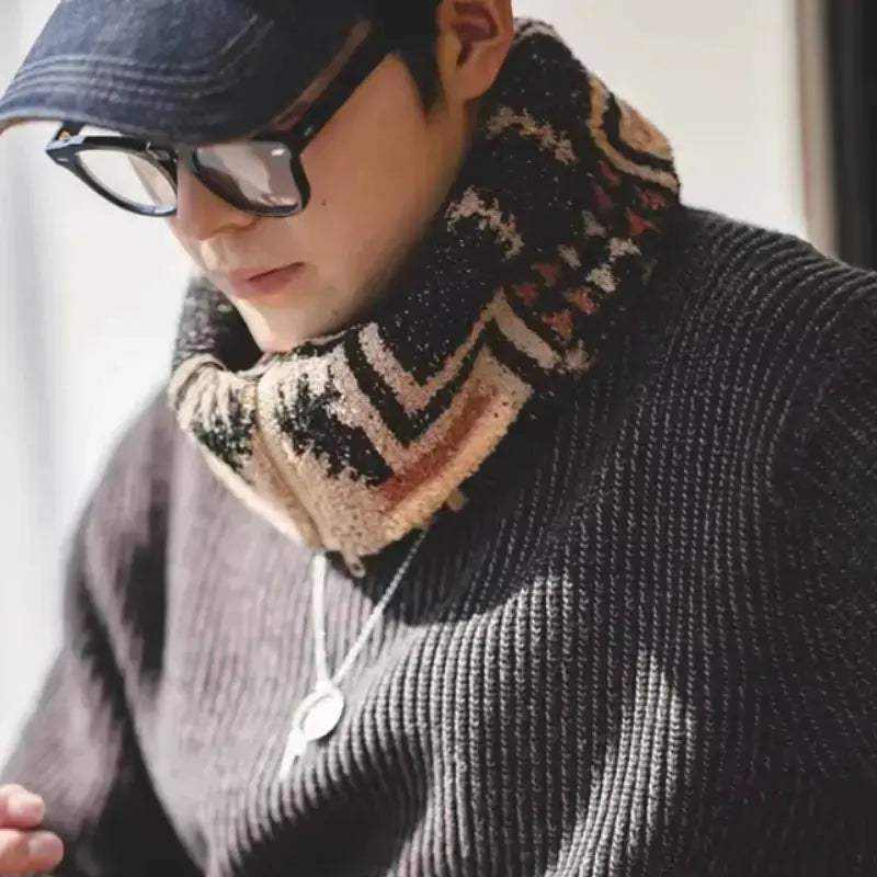 Vintage Unisex Heating Scarf | Men Warm Zip Fleece Neck Amekaji
