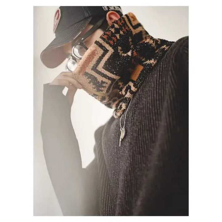 Vintage Unisex Heating Scarf | Men Warm Zip Fleece Neck Amekaji