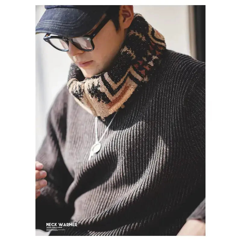 Vintage Unisex Heating Scarf | Men Warm Zip Fleece Neck Amekaji