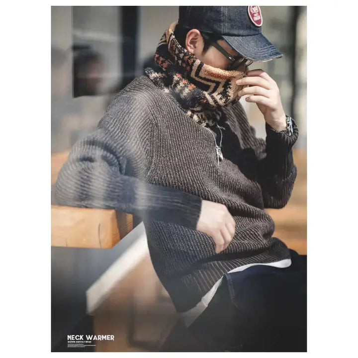 Vintage Unisex Heating Scarf | Men Warm Zip Fleece Neck Amekaji