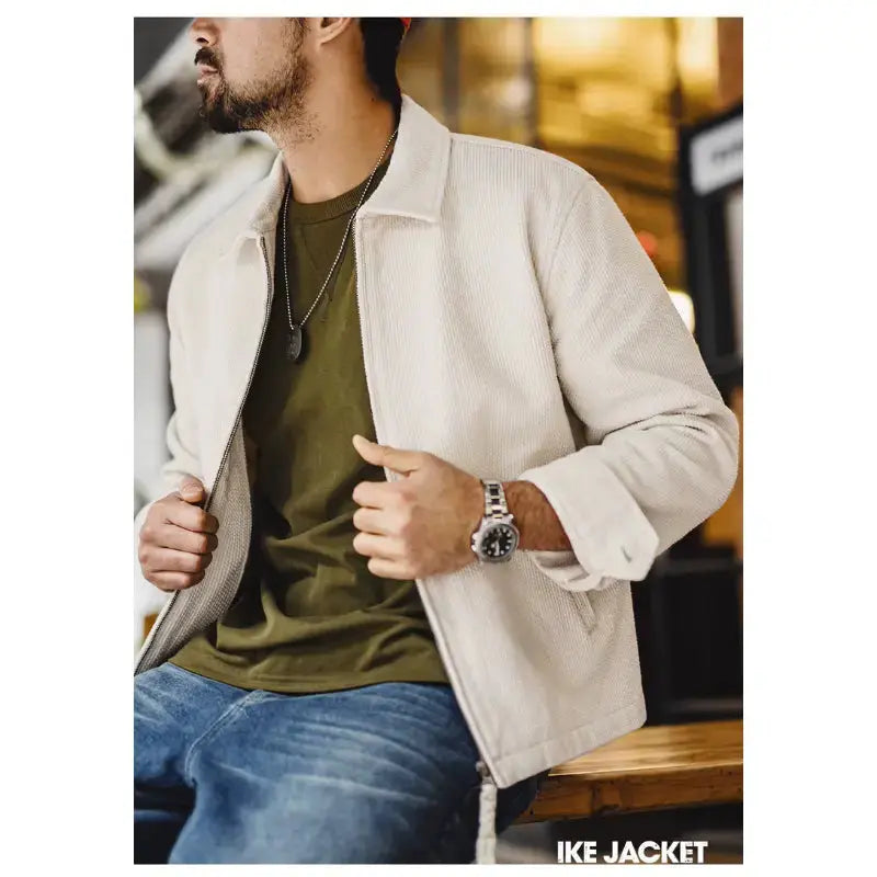 Vintage Waffle Zip Jacket | IKE Amekaji Workwear Jacket Amekaji