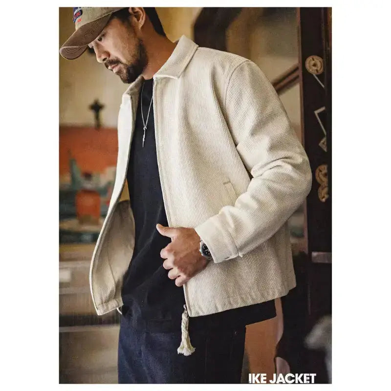 Vintage Waffle Zip Jacket | IKE Amekaji Workwear Jacket Amekaji
