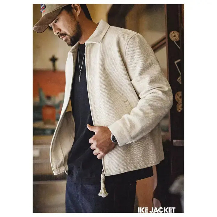 Vintage Waffle Zip Jacket | IKE Amekaji Workwear Jacket Amekaji