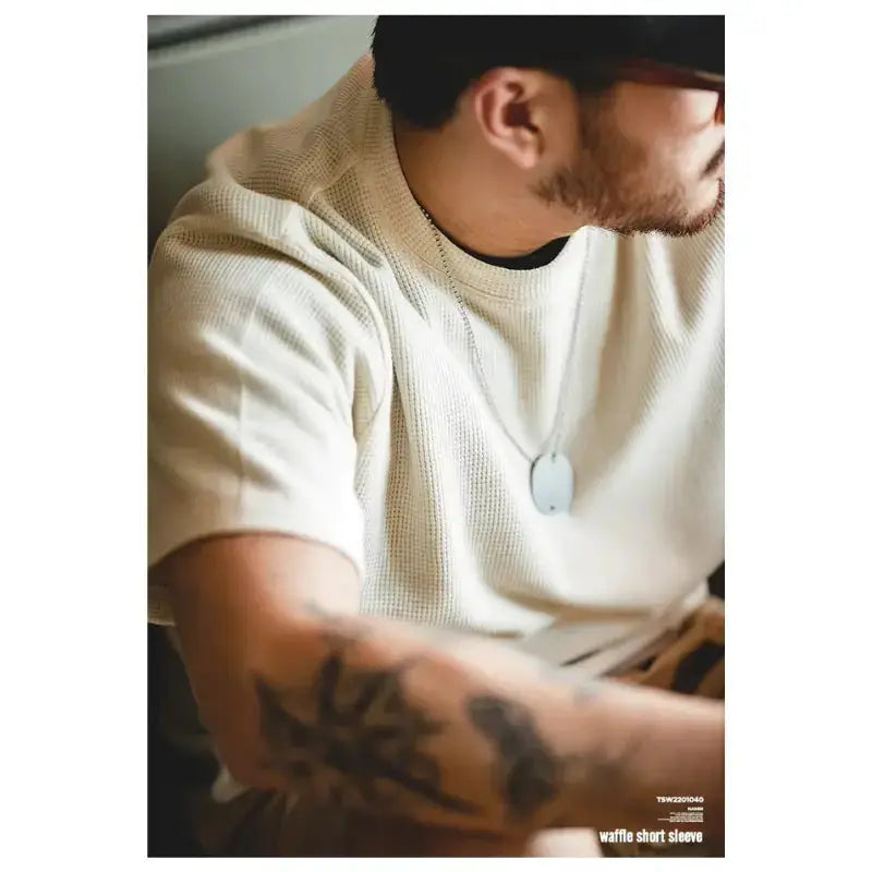 Waffle Texture Tee Men | Premium Knit Casual Wear Amekaji