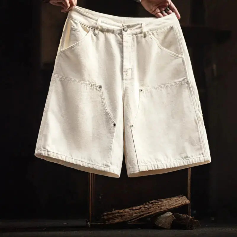White Denim Carpenter Shorts | Amekaji Workwear Lumberjack Style Amekaji