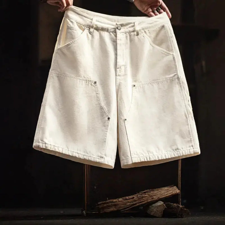 White Denim Carpenter Shorts | Amekaji Workwear Lumberjack Style Amekaji