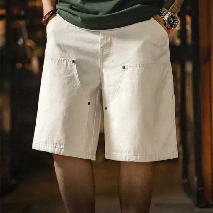 White Denim Carpenter Shorts | Amekaji Workwear Lumberjack Style Amekaji