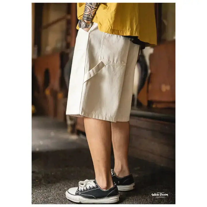 White Denim Carpenter Shorts | Amekaji Workwear Lumberjack Style Amekaji