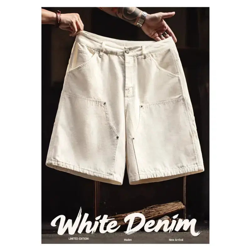 White Denim Carpenter Shorts | Amekaji Workwear Lumberjack Style Amekaji