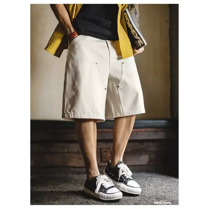 White Denim Carpenter Shorts | Amekaji Workwear Lumberjack Style Amekaji