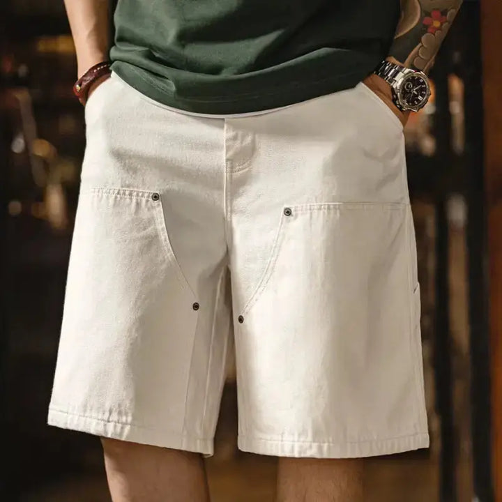 White Denim Carpenter Shorts | Amekaji Workwear Lumberjack Style Amekaji