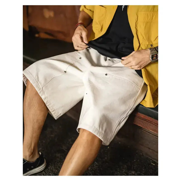 White Denim Carpenter Shorts | Amekaji Workwear Lumberjack Style Amekaji