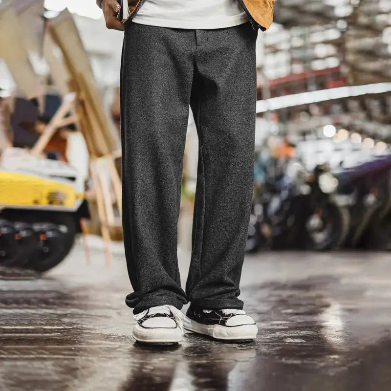 Wool Blend Relaxed Pants | Vintage Charcoal Street Trousers Amekaji