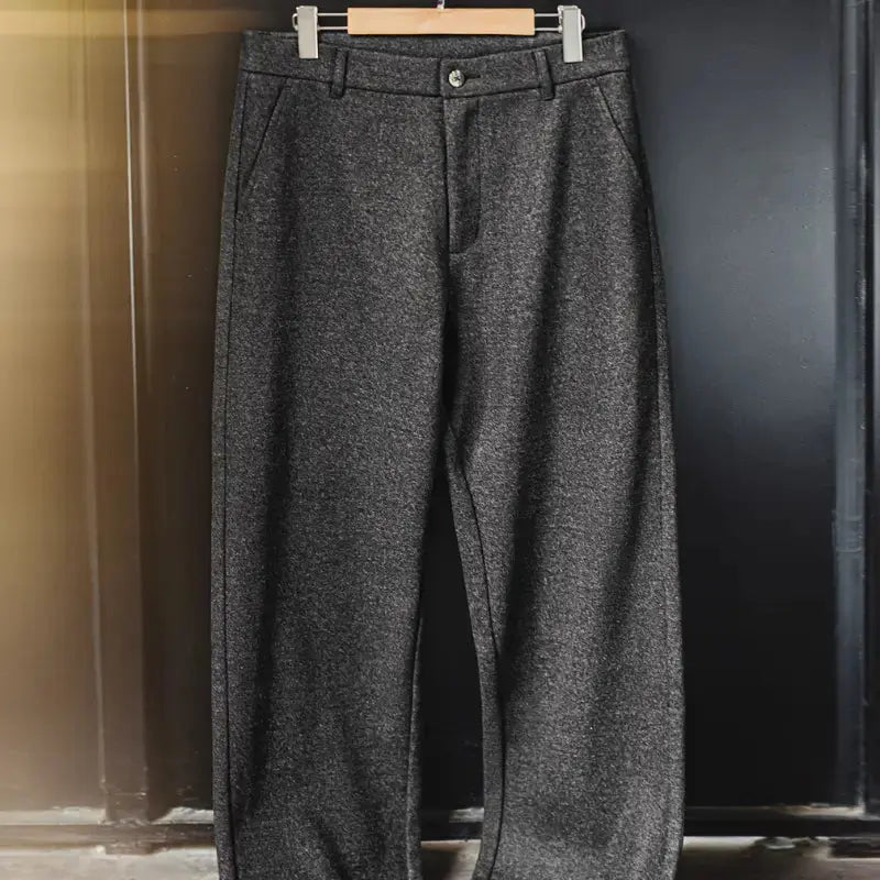Wool Blend Relaxed Pants | Vintage Charcoal Street Trousers Amekaji