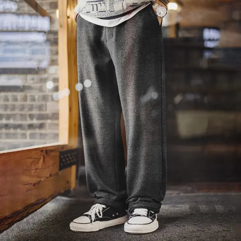 Wool Blend Relaxed Pants | Vintage Charcoal Street Trousers Amekaji