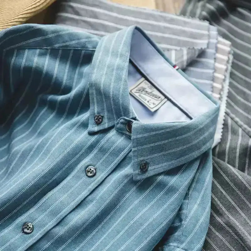 Workwear Vertical Stripe Shirt | American Retro Casual Shirts Amekaji
