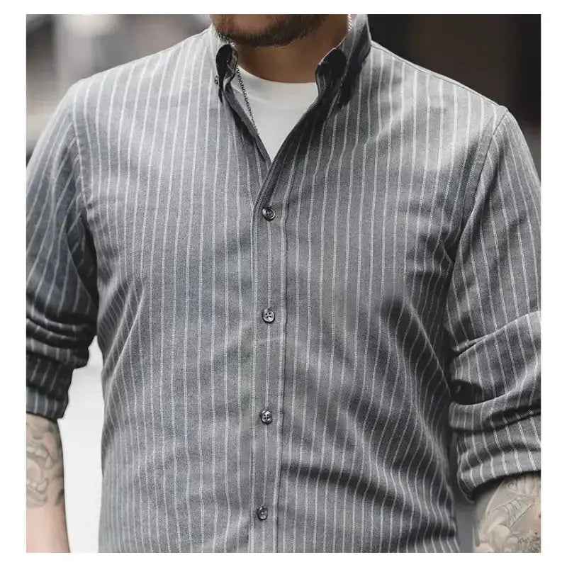 Workwear Vertical Stripe Shirt | American Retro Casual Shirts Amekaji
