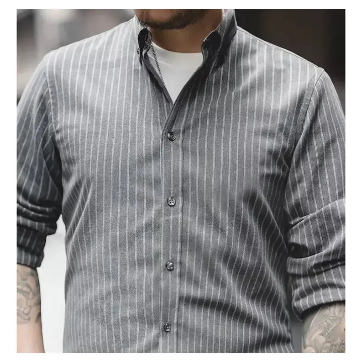 Workwear Vertical Stripe Shirt | American Retro Casual Shirts Amekaji