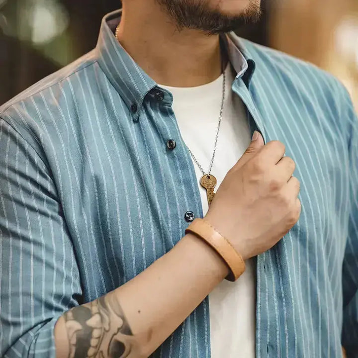 Workwear Vertical Stripe Shirt | American Retro Casual Shirts Amekaji