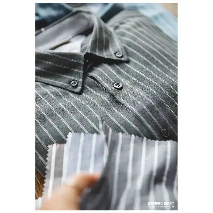 Workwear Vertical Stripe Shirt | American Retro Casual Shirts Amekaji