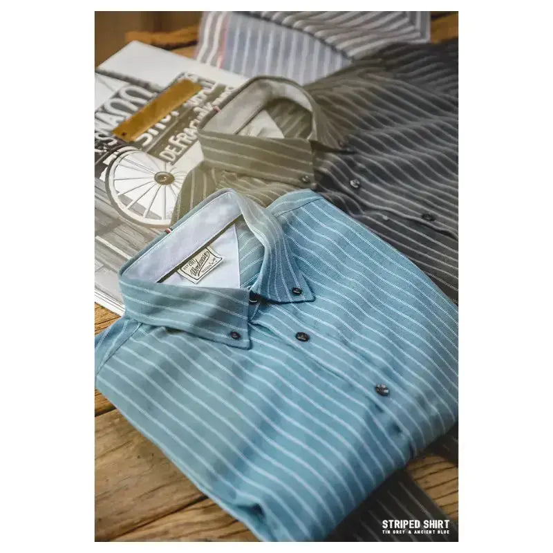 Workwear Vertical Stripe Shirt | American Retro Casual Shirts Amekaji