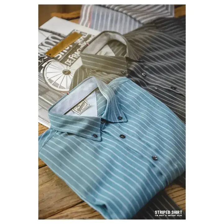 Workwear Vertical Stripe Shirt | American Retro Casual Shirts Amekaji