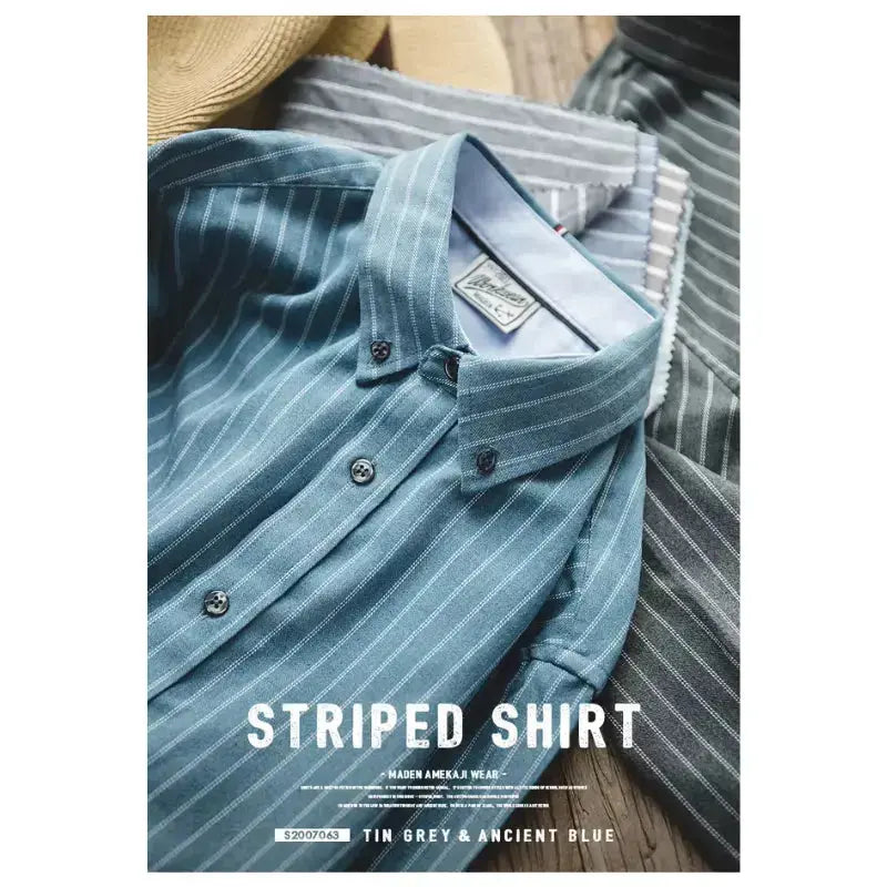 Workwear Vertical Stripe Shirt | American Retro Casual Shirts Amekaji