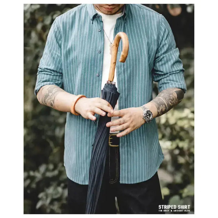 Workwear Vertical Stripe Shirt | American Retro Casual Shirts Amekaji
